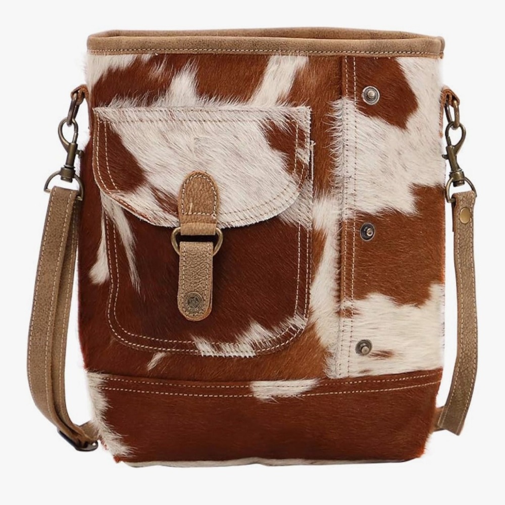 Cowhide Crossbody Bag with Brown Accents